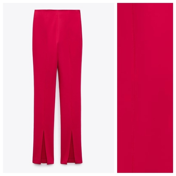 NWT. Zara Fuchsia Skinny High Waist Pants with Split Hem. Size S. - Picture 3 of 7
